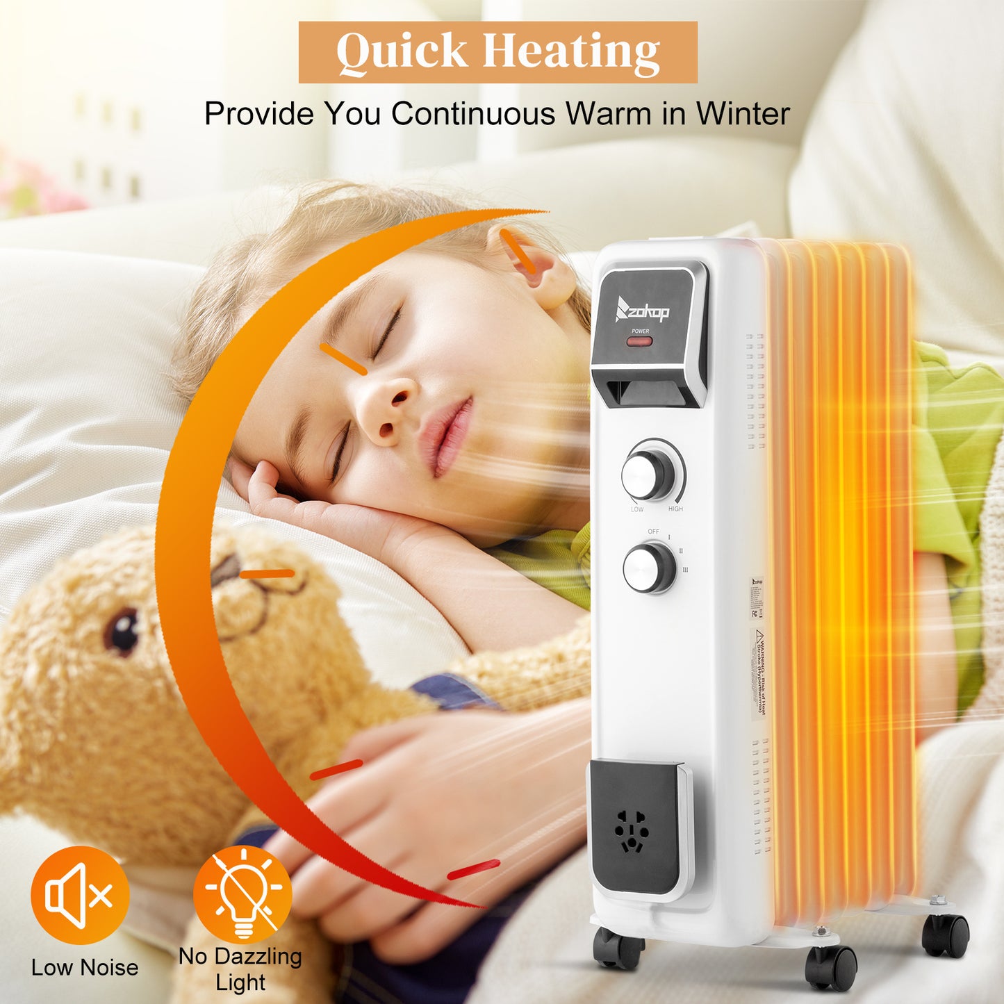 1500W Portable Oil-Filled Radiator Heater with Safety Features and Quiet Operation