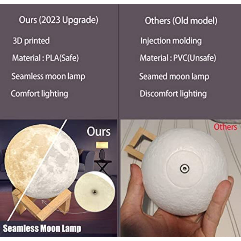 Birthday Gifts For Women Girls Boys Girlfriend Boyfriend Anniversary, Moon Lamp 2023 Upgrade With Timer, 3D Printing 16 Colors Wooden Stand & Remote/Touch Control 4.8 Inch