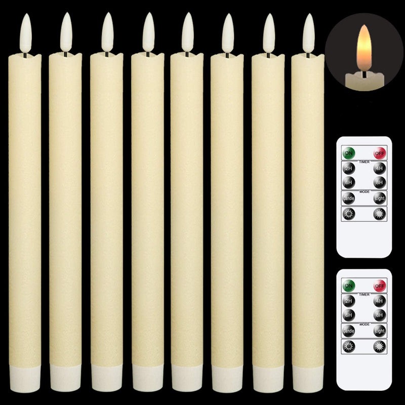 Flameless Flickering Taper Candles With 2 Remote Controls And Timer, Real Wax 3D Wick Light Window Candles Battery Operated, Christmas Home Wedding Decor