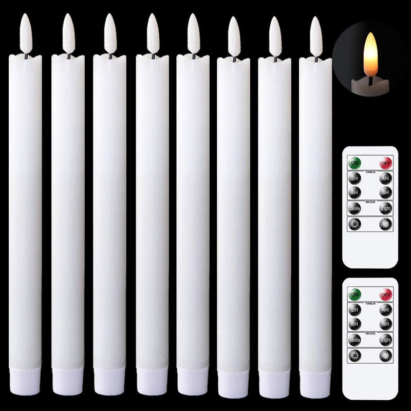 Flameless Flickering Taper Candles With 2 Remote Controls And Timer, Real Wax 3D Wick Light Window Candles Battery Operated, Christmas Home Wedding Decor