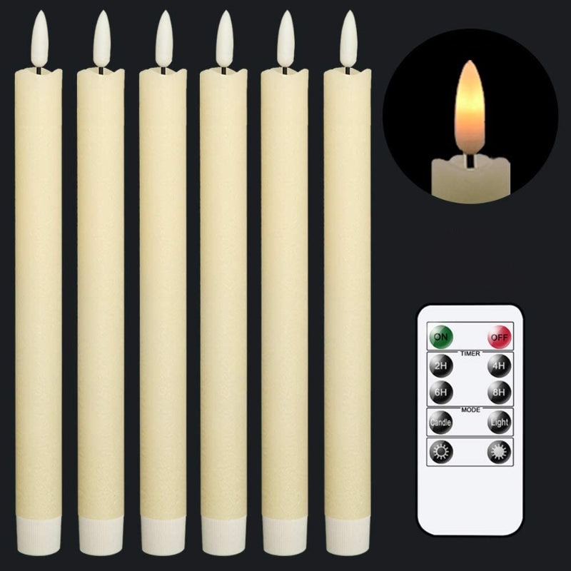 Flameless Flickering Taper Candles With 2 Remote Controls And Timer, Real Wax 3D Wick Light Window Candles Battery Operated, Christmas Home Wedding Decor