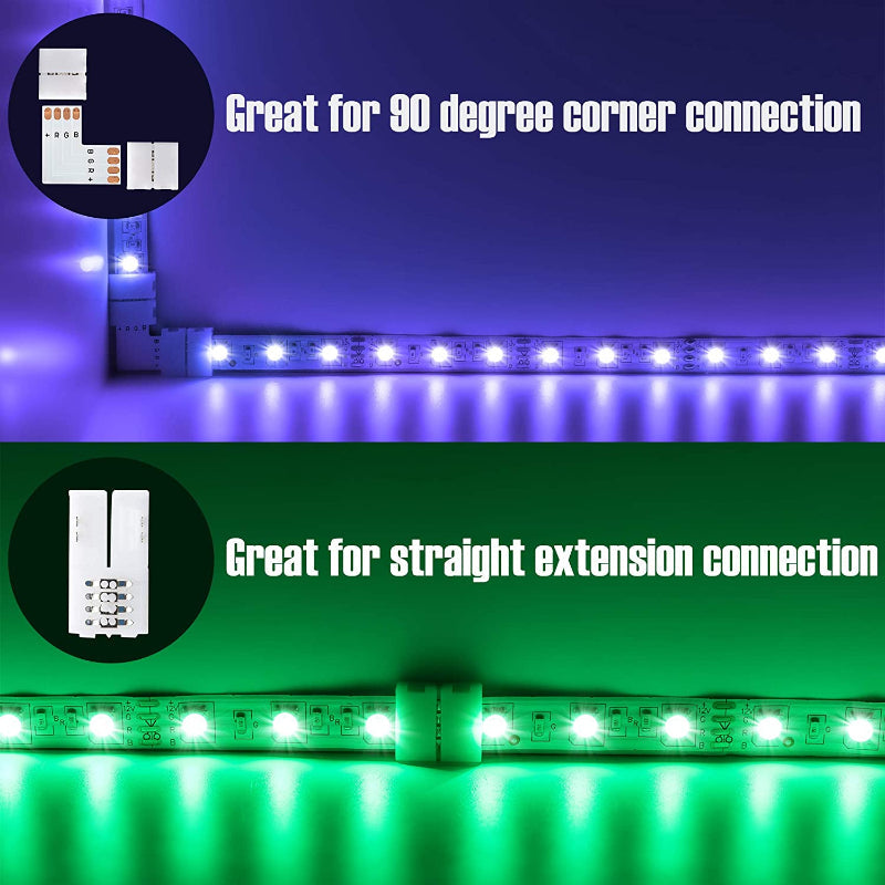 L Shape 4-Pin LED Connectors 10-Pack 10mm Wide Right Angle Corner Connectors Solderless Adapter Connector Terminal Extension With 22pcs Clips For 3528/5050 Smd Rgb 4 Conductor LED Light Strips