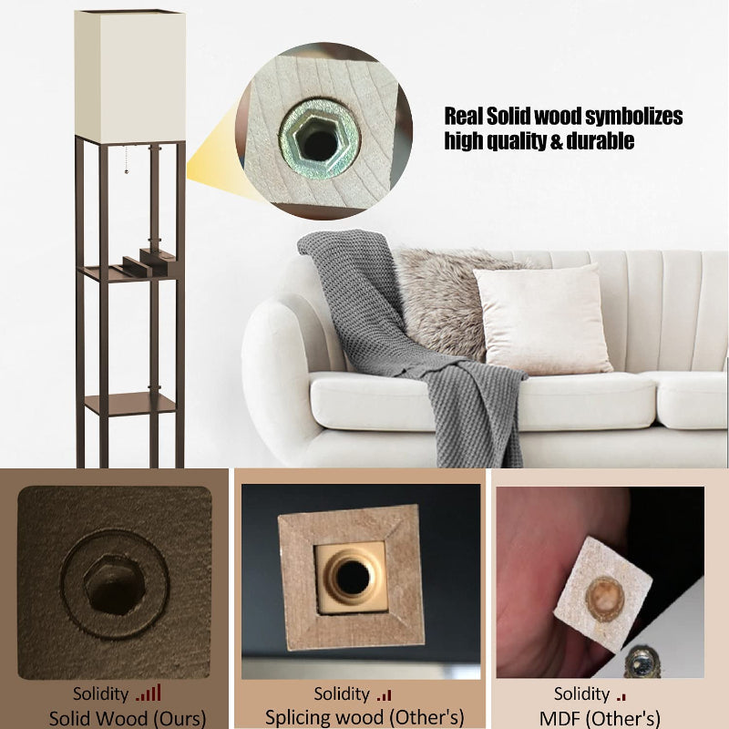 Floor Lamp With Shelves, Shelf Floor Lamps By Real Solid Wood With 2 Charging Ports And 1 Power Outlet, Floor Lamps For Bedrooms, Lamps For Living Room