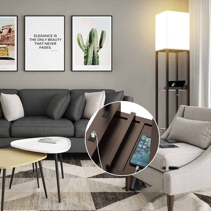 Floor Lamp With Shelves, Shelf Floor Lamps By Real Solid Wood With 2 Charging Ports And 1 Power Outlet, Floor Lamps For Bedrooms, Lamps For Living Room