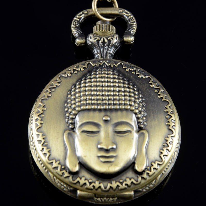 VINTAGE BRONZE BUDDHA POCKET WATCH NECKLACE