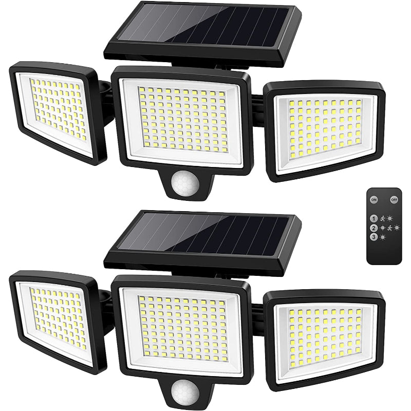 Solar Outdoor Lights 2500LM 210 LED Security Lights with Remote Control,3 Heads Motion Sensor Lights, IP65 Waterproof,270° Wide Angle Flood Wall Lights with 3 Modes