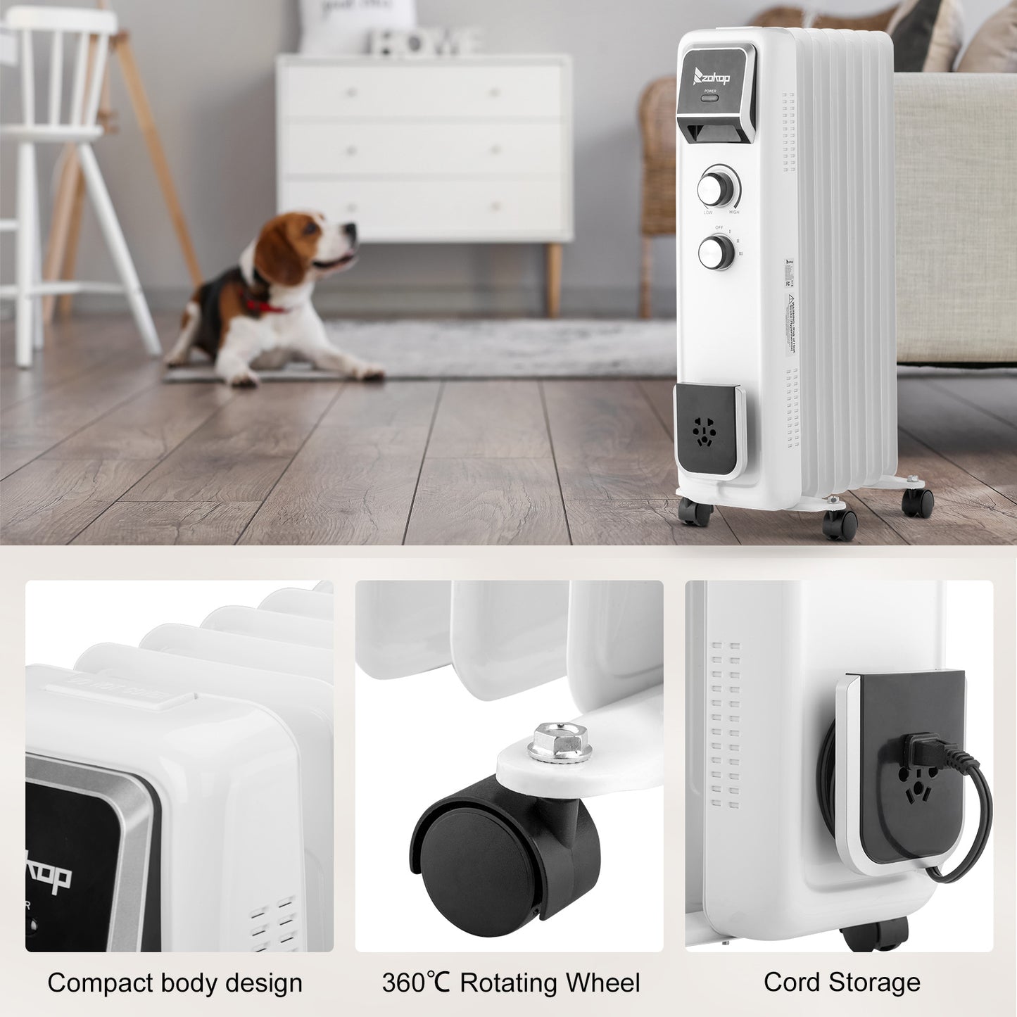 1500W Portable Oil-Filled Radiator Heater with Safety Features and Quiet Operation