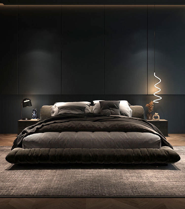 Rolled Fabric Upholstered Bed Frame