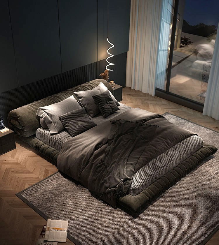 Rolled Fabric Upholstered Bed Frame