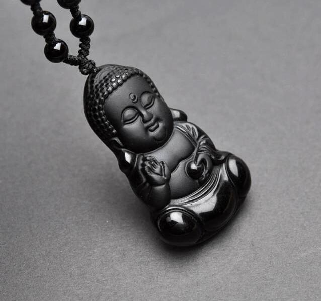 BLACK OBSIDIAN SHAKYA MUNI BUDDHA NECKLACE