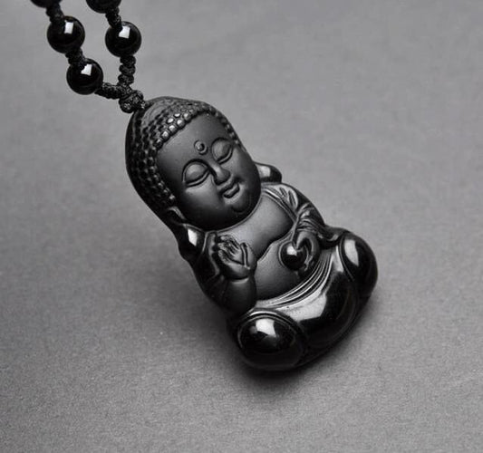 BLACK OBSIDIAN SHAKYA MUNI BUDDHA NECKLACE