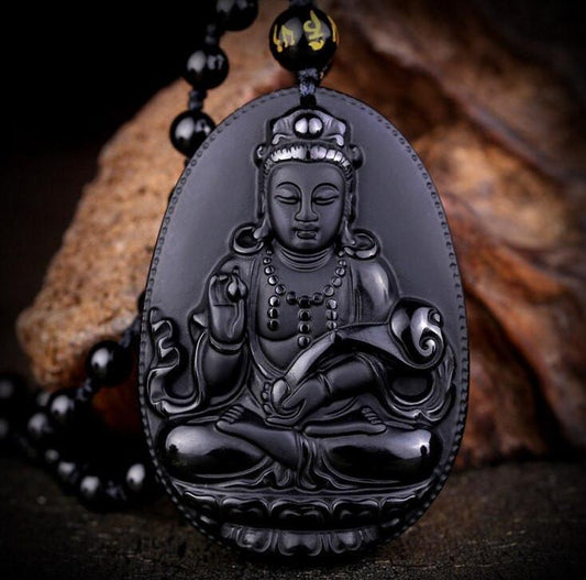 BLACK OBSIDIAN RUYI GUANYIN NECKLACE
