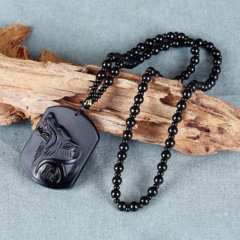 BLACK OBSIDIAN WOLF NECKLACE