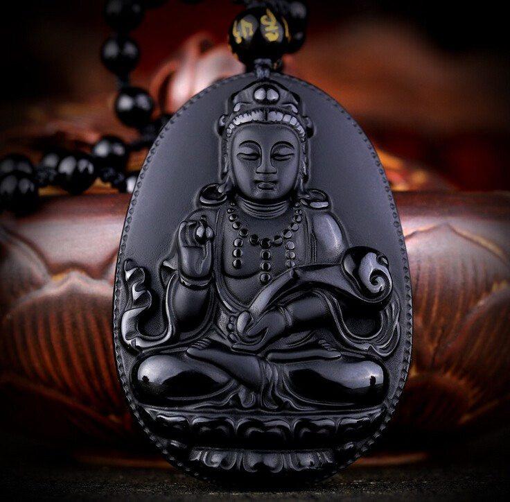 BLACK OBSIDIAN RUYI GUANYIN NECKLACE