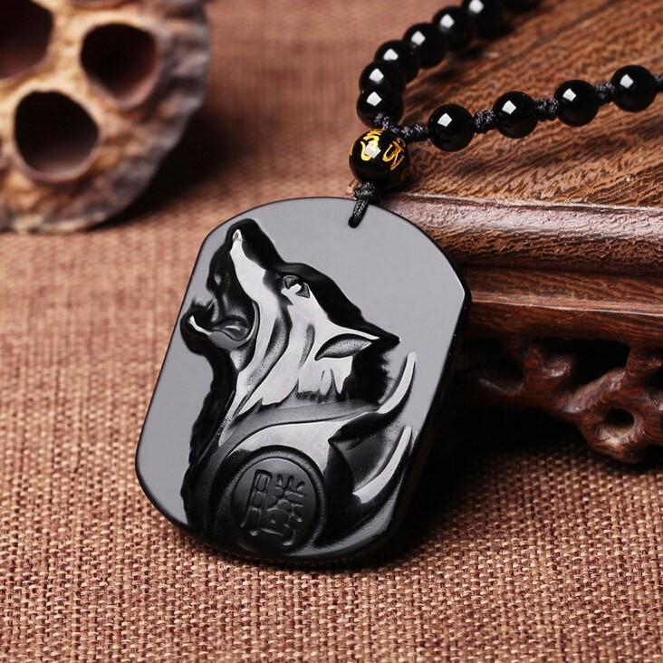BLACK OBSIDIAN WOLF NECKLACE