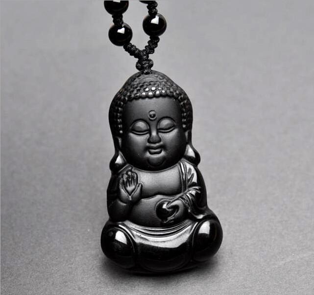 BLACK OBSIDIAN SHAKYA MUNI BUDDHA NECKLACE