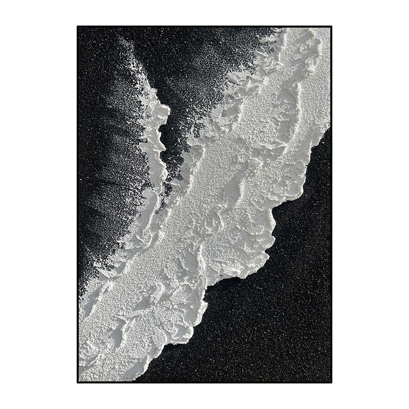 Modern Abstract Hand Painted Wall Decor Art Poster Ocean Seaside Thick Gray And Black Oil Painting Simple Design Wall Art, Unframed.