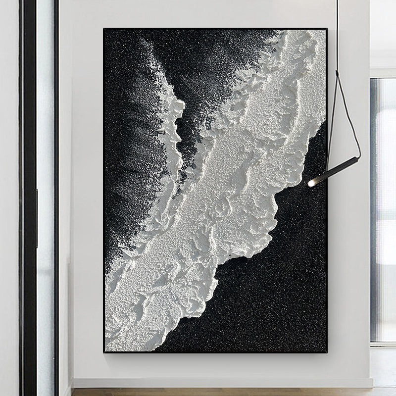 Modern Abstract Hand Painted Wall Decor Art Poster Ocean Seaside Thick Gray And Black Oil Painting Simple Design Wall Art, Unframed.