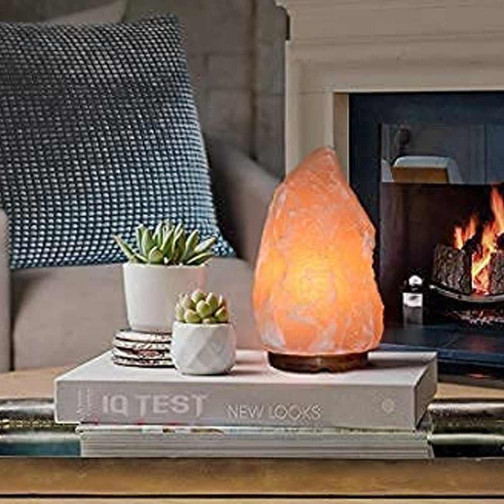 7 Inch Himalayan Salt Lamp with Dimmer Cord | Crystal Night Light with Wood Base