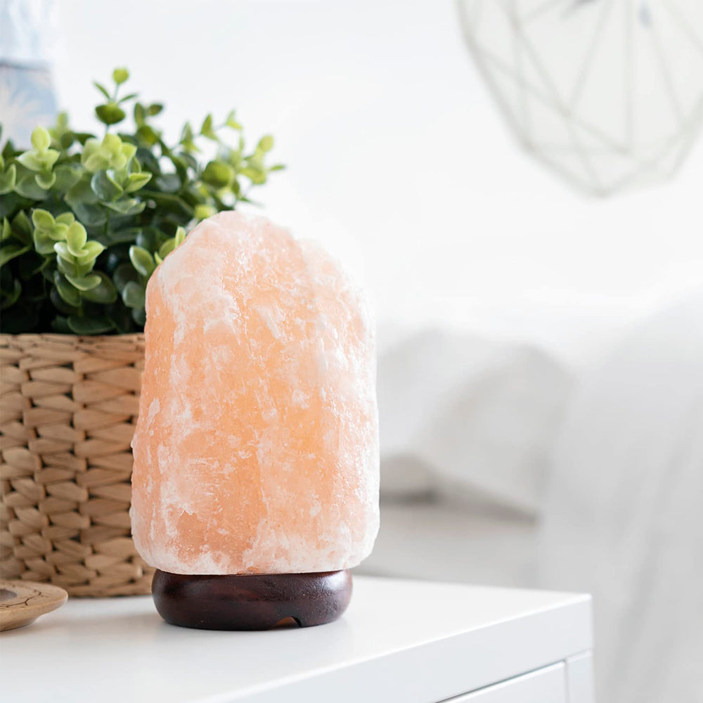 7 Inch Himalayan Salt Lamp with Dimmer Cord | Crystal Night Light with Wood Base