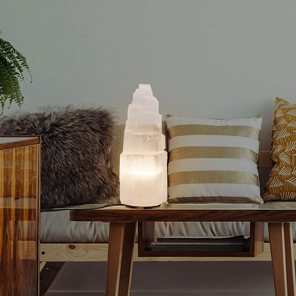 Himalayan Glow Natural Selenite Skyscraper Lamp