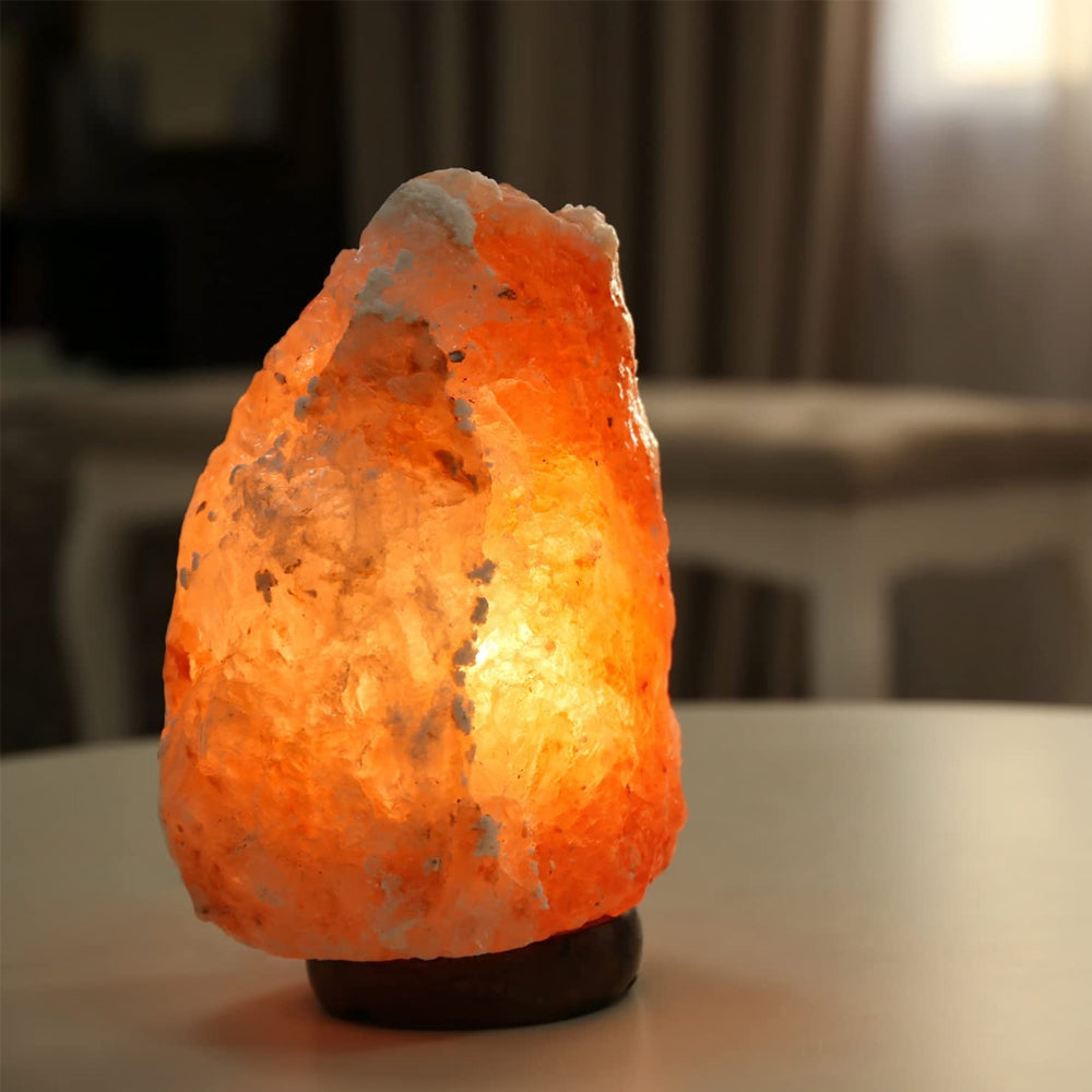 7 Inch Himalayan Salt Lamp with Dimmer Cord | Crystal Night Light with Wood Base