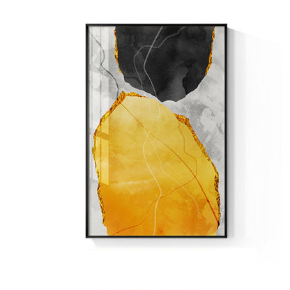 Modern Abstract Yellow And Black Stone Decorative Painting Core