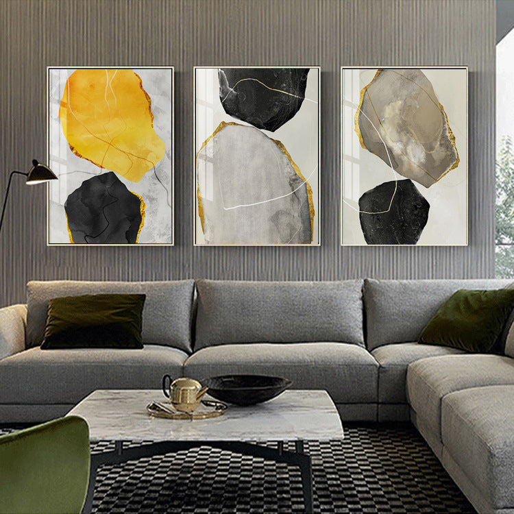 Modern Abstract Yellow And Black Stone Decorative Painting Core