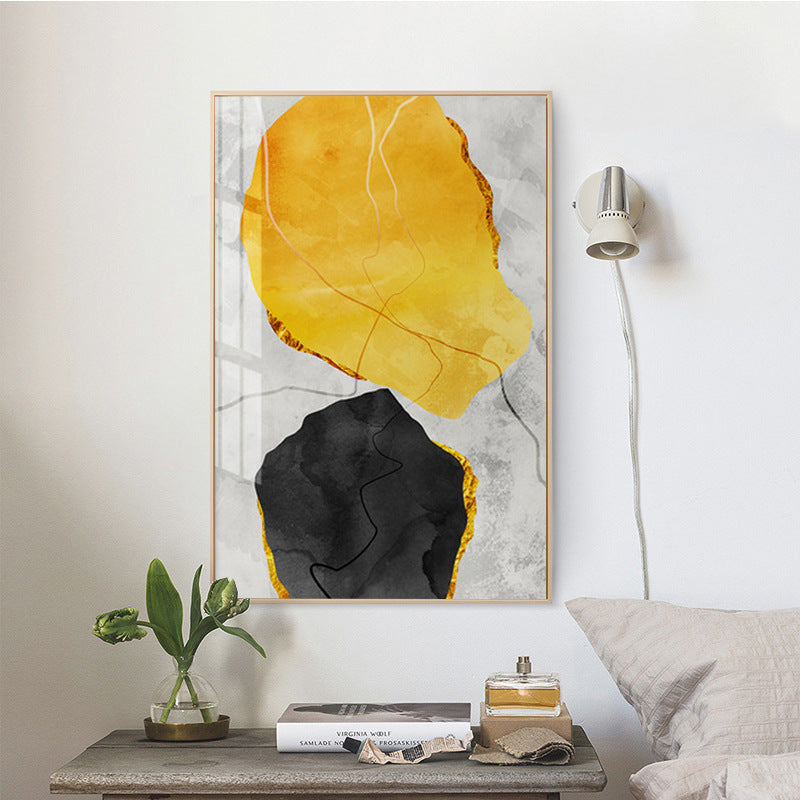 Modern Abstract Yellow And Black Stone Decorative Painting Core