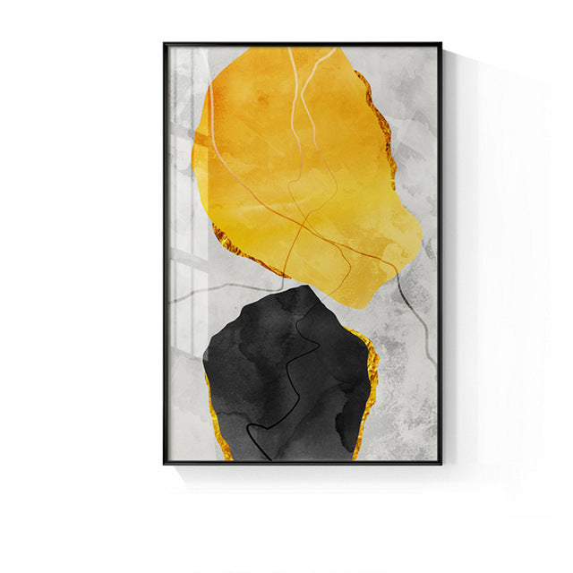 Modern Abstract Yellow And Black Stone Decorative Painting Core