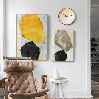 Modern Abstract Yellow And Black Stone Decorative Painting Core