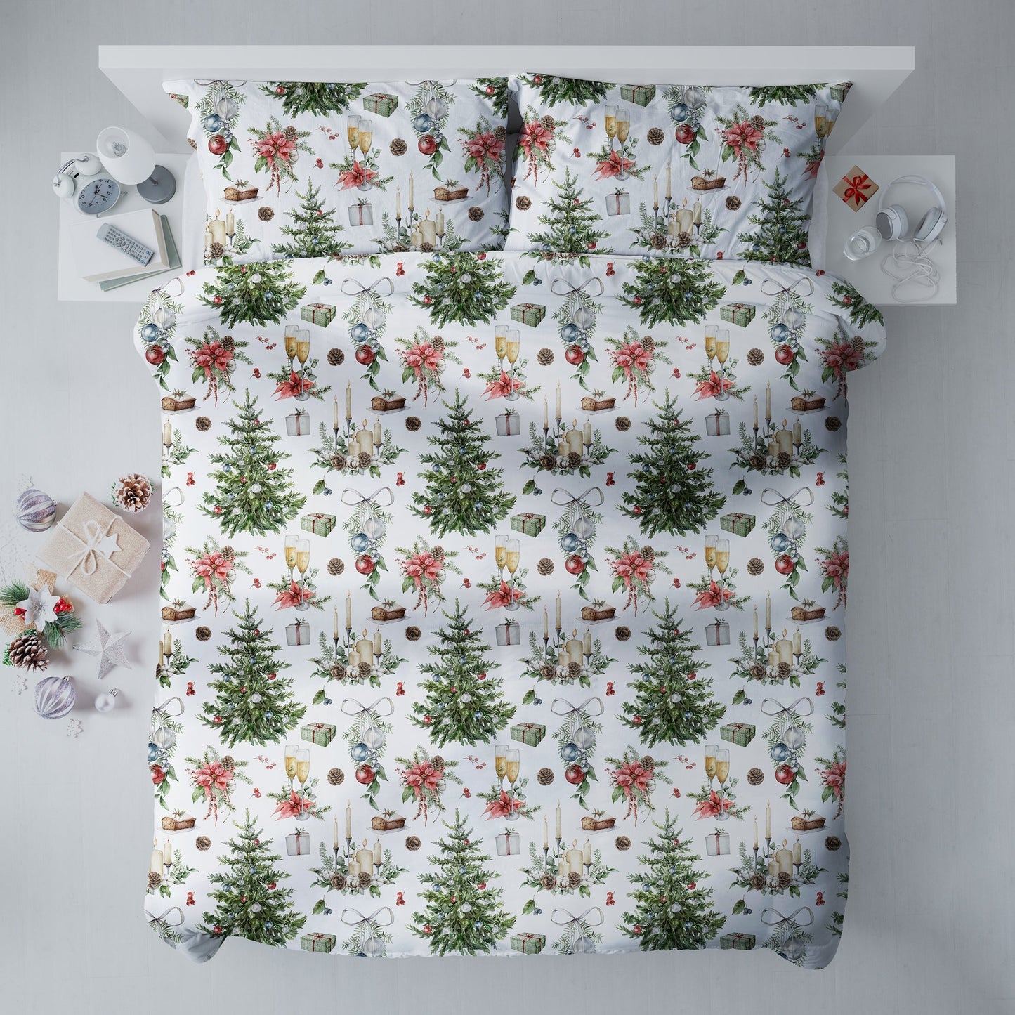 Christmas Season Watercolor Duvet Cover Set