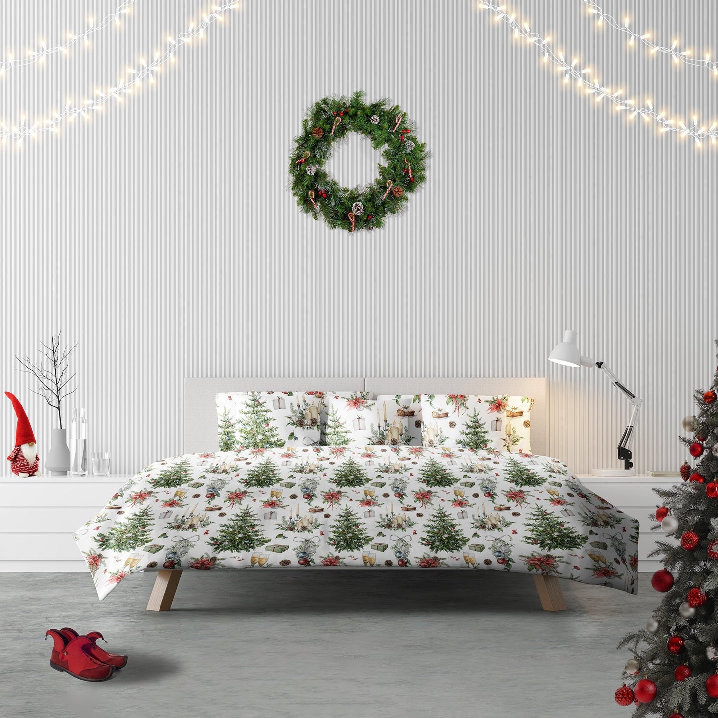 Christmas Season Watercolor Duvet Cover Set