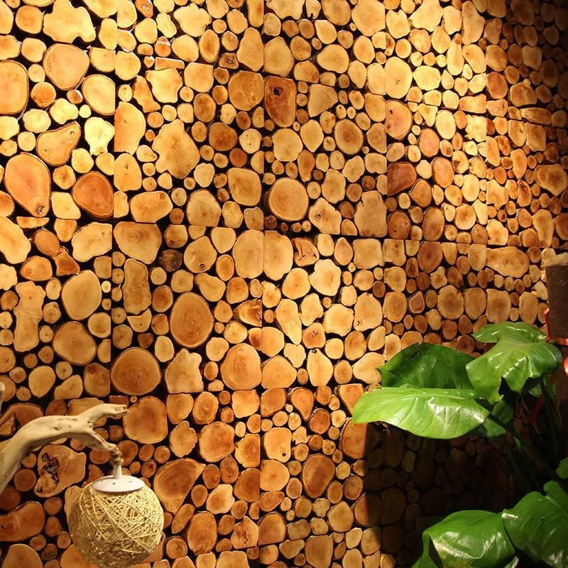 Rimmed Penny Wood Mosaic Wall Panel