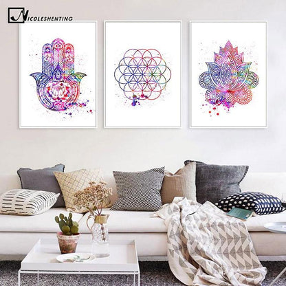 Hamsa Flower or Life Yoga Canvas Art