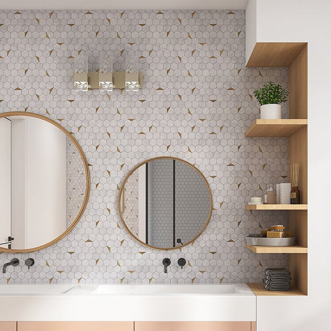 Marble Gold Hexagon Mosaic Tile Decal (Set of 22)