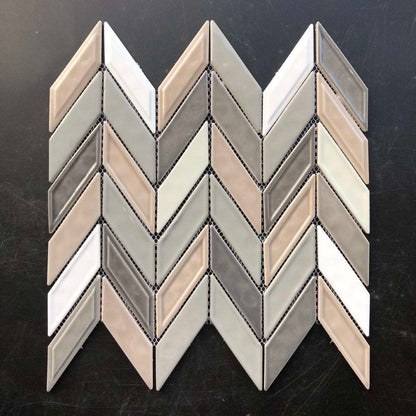 Neutral Hues Herringbone Mosaic Tile