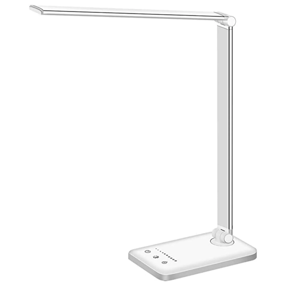 White Crown LED Desk Lamp Table Lamp Reading Lamp With USB Charging Port 5 Lighting Modes 5 Brightness Levels, Sensitive Control, 30/60 Min Auto Timer, Eye-Caring Office Lamp