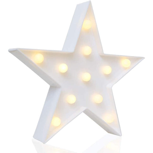 Star Sign Lights, Warm White LED Lamp - Living Room, Bedroom Table & Wall Christmas Decoration For Kids & Adults - Battery Powered 10 Inches High