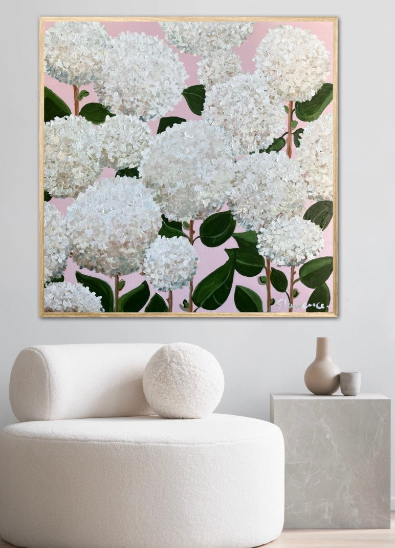 Coastal Hydrangeas Wall Decoration Art Poster Oil Painting Simple Design Wall Art, Unframed.