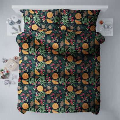 Pine Spruce Orange Berries Duvet Cover Set