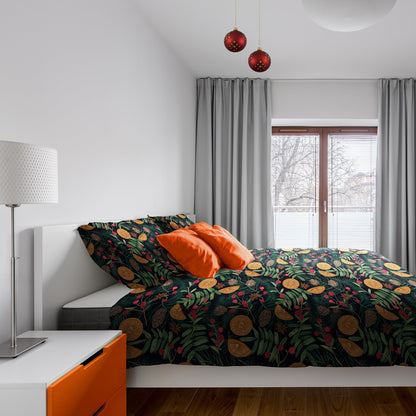 Pine Spruce Orange Berries Duvet Cover Set