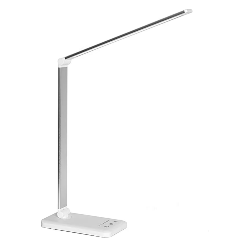 White Crown LED Desk Lamp Table Lamp Reading Lamp With USB Charging Port 5 Lighting Modes 5 Brightness Levels, Sensitive Control, 30/60 Min Auto Timer, Eye-Caring Office Lamp