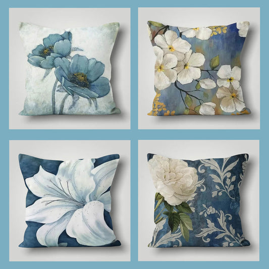 Grey Flower Cushion Cover