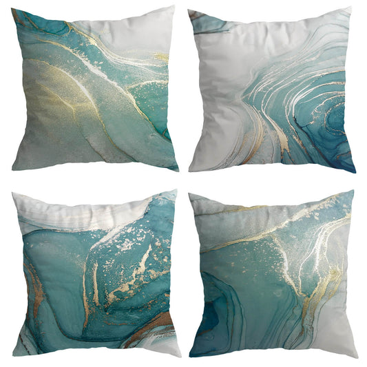 Turquoise Gold Marble Pattern Cushion Covers