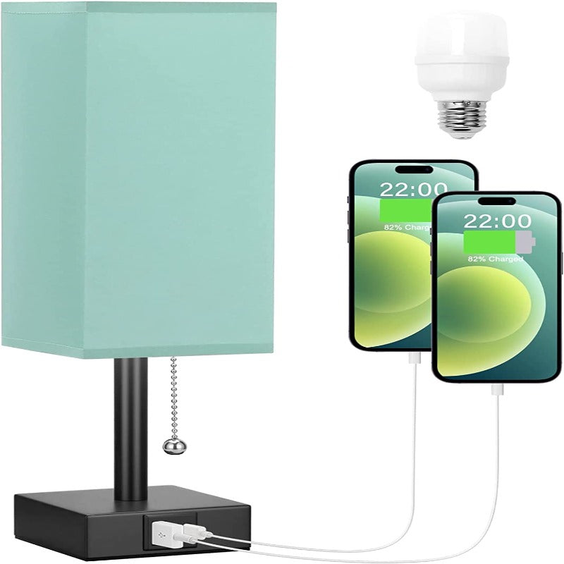 Table Lamp With 3 Levels Brightness 2700/3500/5000K Nightstand Lamp With USB A Ports, Small Lamp With 3 Color Modes By Pull Chain, Bedroom Lamp With LED Bulb