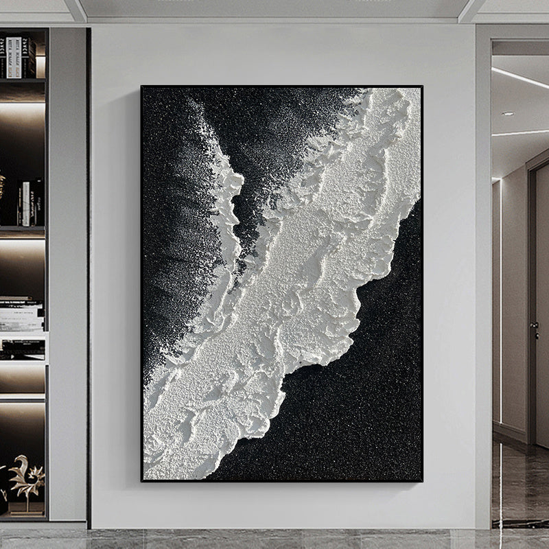 Modern Abstract Hand Painted Wall Decor Art Poster Ocean Seaside Thick Gray And Black Oil Painting Simple Design Wall Art, Unframed.