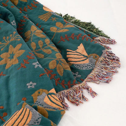 Reversible Scandinavian Bird Throw Blanket