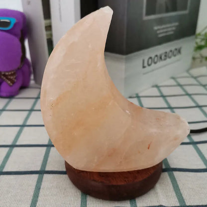 Himalayan Salt Moon Lamp With Wooden Base