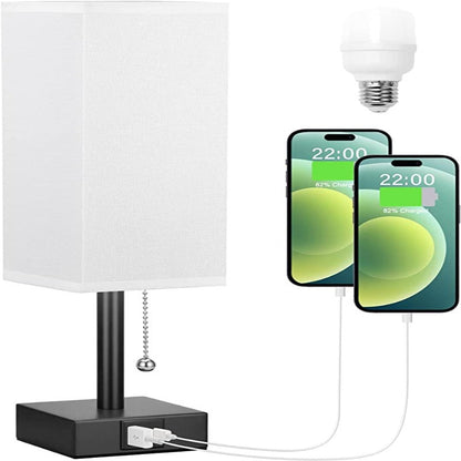 Table Lamp With 3 Levels Brightness 2700/3500/5000K Nightstand Lamp With USB A Ports, Small Lamp With 3 Color Modes By Pull Chain, Bedroom Lamp With LED Bulb